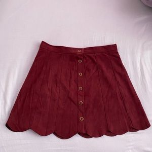 Pleated Kendall + Kylie Maroon Scalloped Skirt